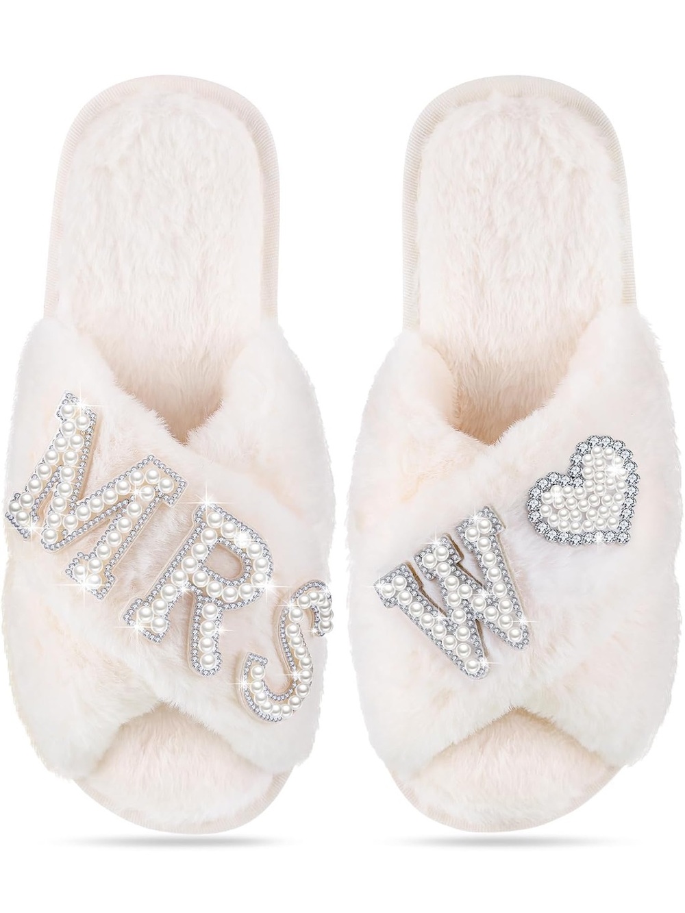 Plush Pearl-Embellished Bridal Slippers
